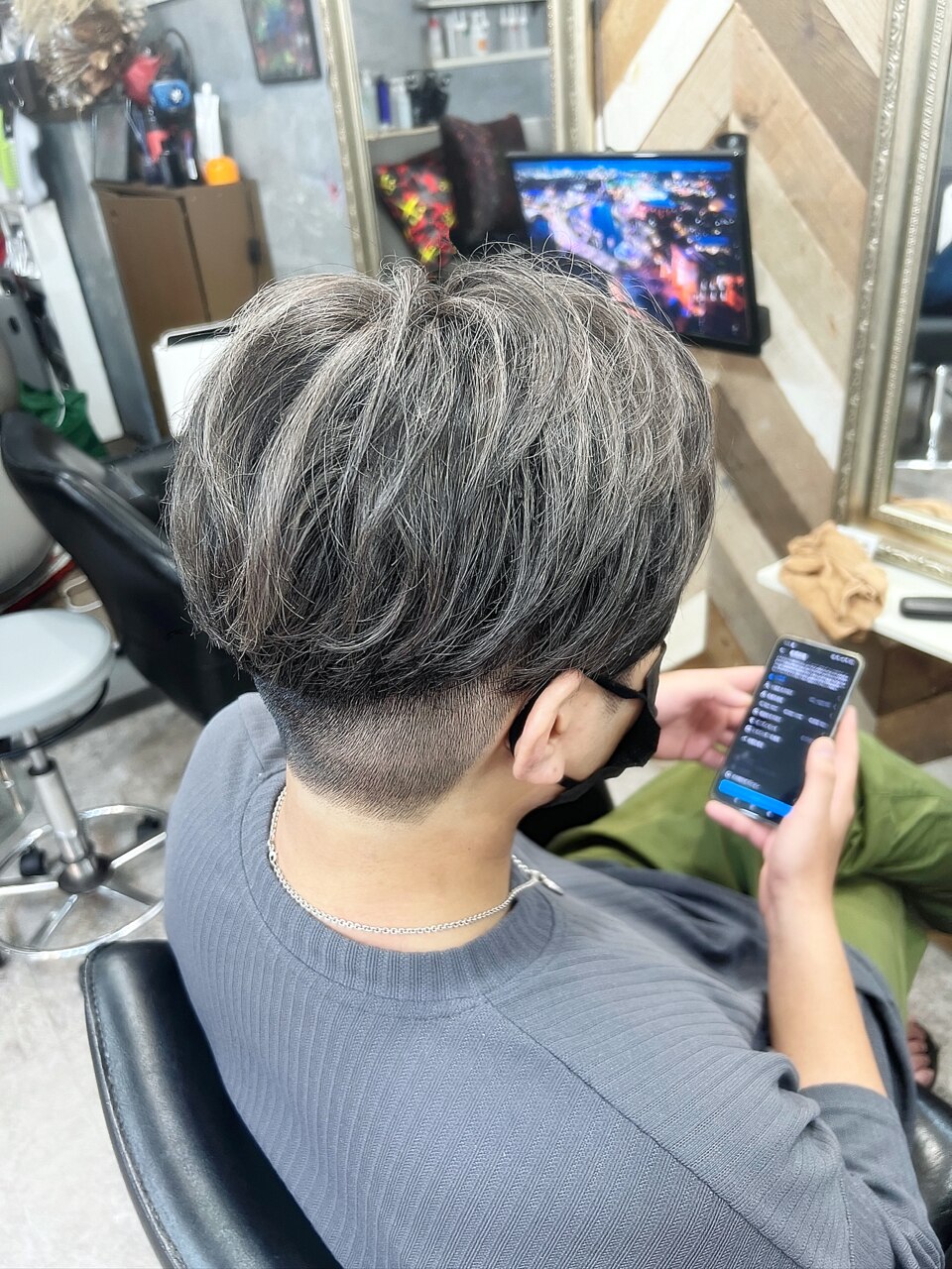 メンズバレイヤージュ風 ホワイトシルバーメッシュ：L222932887