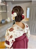 卒業式袴着付けヘアセットシニヨンヘアアレンジお団子ヘアメイク