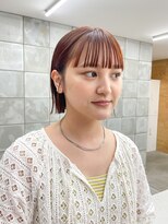 テトヘアー(teto hair) オレンジベージュ ぱっつん前髪 切りっぱなしボブ オレンジ