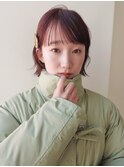ブリーチなし/ピンクブラウン/ボブ/顔まわりレイヤー/学割U24