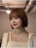 ミニボブ　オレンジ　艶カラー　小顔カット　ワイドバング