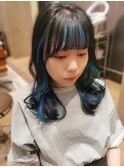 フェイスフレーミング/デザインカラー/ブルーブラック/青/黒髪