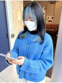 前髪インナー×水色×ハイトーンカラー