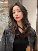 小顔薄めバングシアーカラーレイヤーナチュラルカール前髪美髪