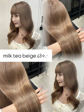 エヌアイ オモテサンドウ(ni omotesando) ミルクティーベージュくびれヘア ブリーチカラー ツヤハイトーン