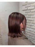 ハイライト、インナーホワイトピンク、外ハネボブ