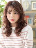 ミルクティーピンク韓国風小顔レイヤーロングh3戸頭20代30代40代