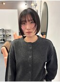 ぷつっとボブ/顔まわりレイヤー/切りっぱなしボブ/黒髪ボブ