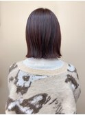 レッドブラウン ボルドーカラー ボブ 切りっぱなしボブ/rena
