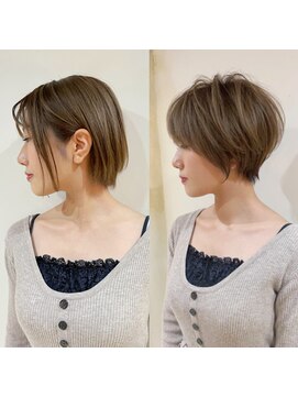 髪質改善と縮毛矯正の専門店 サンティエ(scintiller) 大人綺麗な小顔襟足スッキリショートボブ　30代40代50代