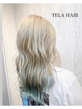 テーラヘアー 岩槻店(TELA HAIR) 波巻きウェーブ×ホワイトシルバー×ターコイズブルー