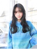 長めバング/重めロング/姫カットレイヤー/黒髪/艶髪/センター南