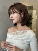 似合わせ小顔ボブレイヤーカットワンカール暗髪ブラウンカラー