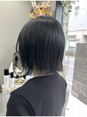 ブルーブラック/切りっぱなしボブ/地毛風カラー