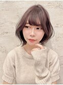 小顔ヘア　ヌーディーカラー　韓国ボブ　切りっぱなしボブ