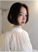 ボブ/ストレートパーマヘアにコテ巻き◎/前髪なし/丸の内/名古屋
