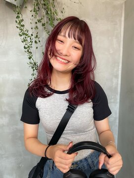 テトヘアー(teto hair) チェリーレッド ワインレッド カシスカラー レイヤー 赤