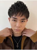 センターパートツーブロックアップバングサーフカールマッシュ