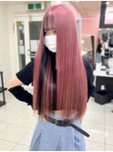 チェリーピンクカラー★インナーカラーブラック//艶髪ロング