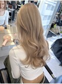 韓国風顔周りレイヤーカットミルクティーベージュブラウンカラー