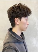 メンズパーマショートツイストスパイラルパーマセンターパート