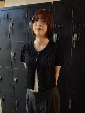ヘアーアイストゥーレ(HAIR ICI TRE) ぷつっとボブオレンジカラーブリーチなしオレンジ暖色カラー
