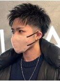 束感ショート ツーブロック アップバング 黒髪 ビジネス