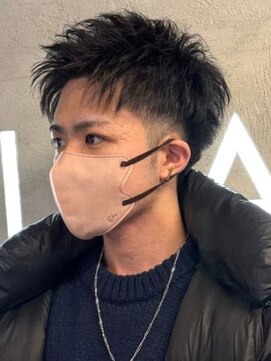 ステラ(STELLA) 束感ショート ツーブロック アップバング 黒髪 ビジネス