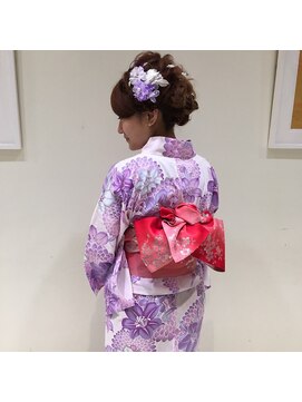 美容室 アネックス(ANNEX) 浴衣 着付け、編み込みふわふわヘア(三重紐使用)