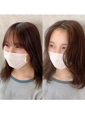 前髪エクステ20代30代大人女子　ココアブラウンひし形ミディアム