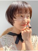  大人ショートボブ丸みショートカットマッシュショート前髪あり
