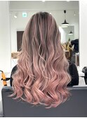 秋色ピンクヘアーバレイヤージュ透明感カラー20代30代40代