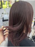 ◎美髪カールシアーカラーチェリーブラウンロングセミディ