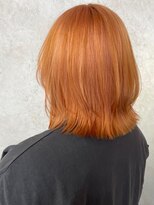 ビスクヘアデザイン(bisq hair design)&nbsp;オレンジ　ハイライト　ミディアムロング　レイヤー