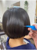 20代30代40代黒髪前下がりショートボブ/アッシュブラック