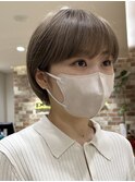 透明感カラー／ベージュカラー／ブリーチあり／ショートボブ
