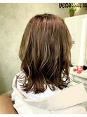 髪質改善 外はねミディアム カッパー オレンジレッド