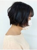 ショートボブ/小顔/黒髪/ショート/白髪染め/40代50代60代/