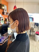 セダクション 道後樋又店(Seduction) ぱつっとミニボブ×コーラルカラー