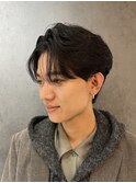 メンズセンターパートニュアンスパーマ毛流れメンズパーマ