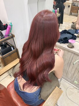 ジーテ 渋谷(gite) チェーリーレッド×韓国風巻き髪【渋谷/髪質改善/縮毛矯正】