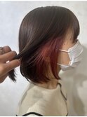 マゼンタボブピンクベージュインナーグレージュハイライト大人