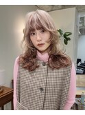 デザインダブルカラーミディアムレイヤーカット