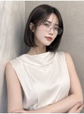 ワンホンレイヤ ー×ダークブルー[デジタルパーマ/ボブ/韓国]