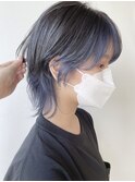 【morio 原宿】レイヤーウルフ　インナーカラーブルー　青