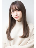 レイヤーロング ダークアッシュ 艶カラー ラベージュ セミロング