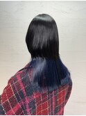 20代30代ウルフブリーチインナーカラーブルー美髪丸型卵型池袋
