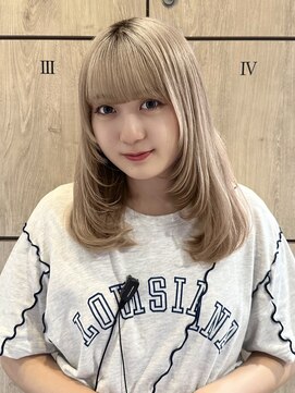 ポイントファイブバイソレイユ 小松店.5 by SOLEIL) ロング顔周りレイヤーシャギーブリーチミルクティーベージュ