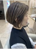 白髪ぼかしハイライトグラデーションボブ40代50代60代ボリューム