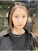 インナーカラーベージュバングカラー黒髪フェイスフレーミング